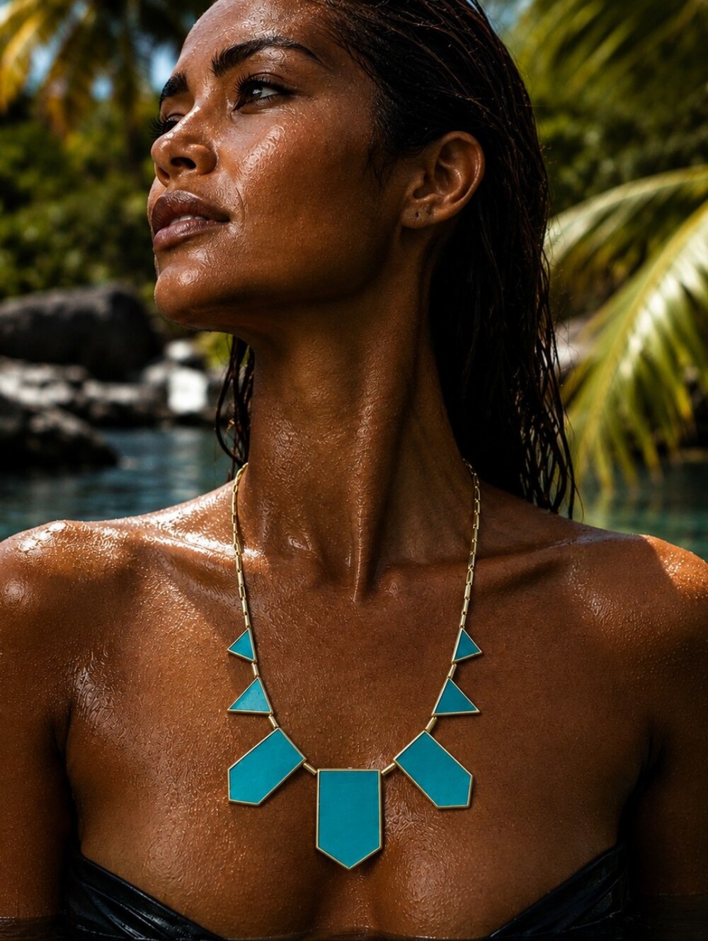 House of Harlow 1960 Teal Geometric Pendant Necklace